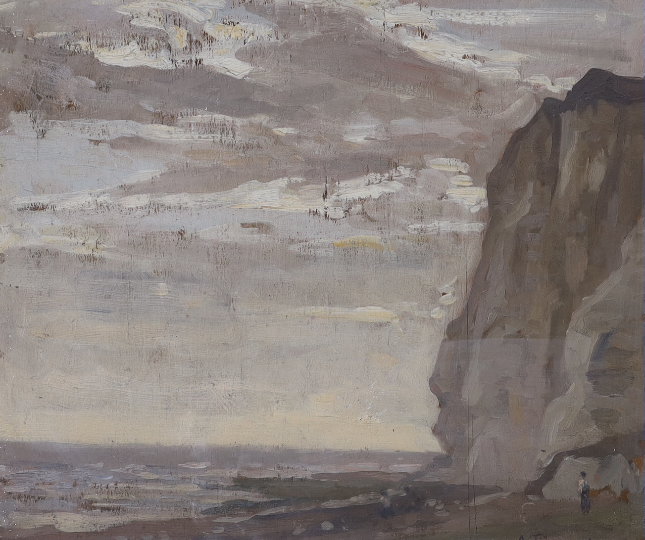 Algernon Talmage (1871-1939), oil on board, Figure beneath sea cliffs, signed and dated 1911, 37 x 45cm